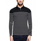 [US Direct] Yong Horse Men's Casual Long Sleeve Striped Slim Fit Polo T Shirts Black_Black