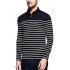  US Direct  Yong Horse Men s Casual Long Sleeve Striped Slim Fit Polo T Shirts Black Black
