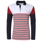 [US Direct] Yong Horse Men's Striped Color Block Slim Fit Long Sleeve Polo Shirt White_XL
