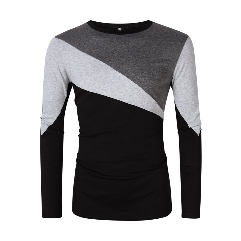 US Yong Horse Men's Color Block Slim Fit Crew Neck Long Sleeve Basic T-Shirt