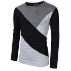 [US Direct] Yong Horse Men's Contrast Color Crewneck Long Sleeve Basic T Shirt Top Gray + black_XL