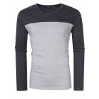US Yong Horse Men's Two Tone Slim Fit Long Sleeve Shirts V-Neck Basic Tee T-Shirt Top flecking gray_XXL
