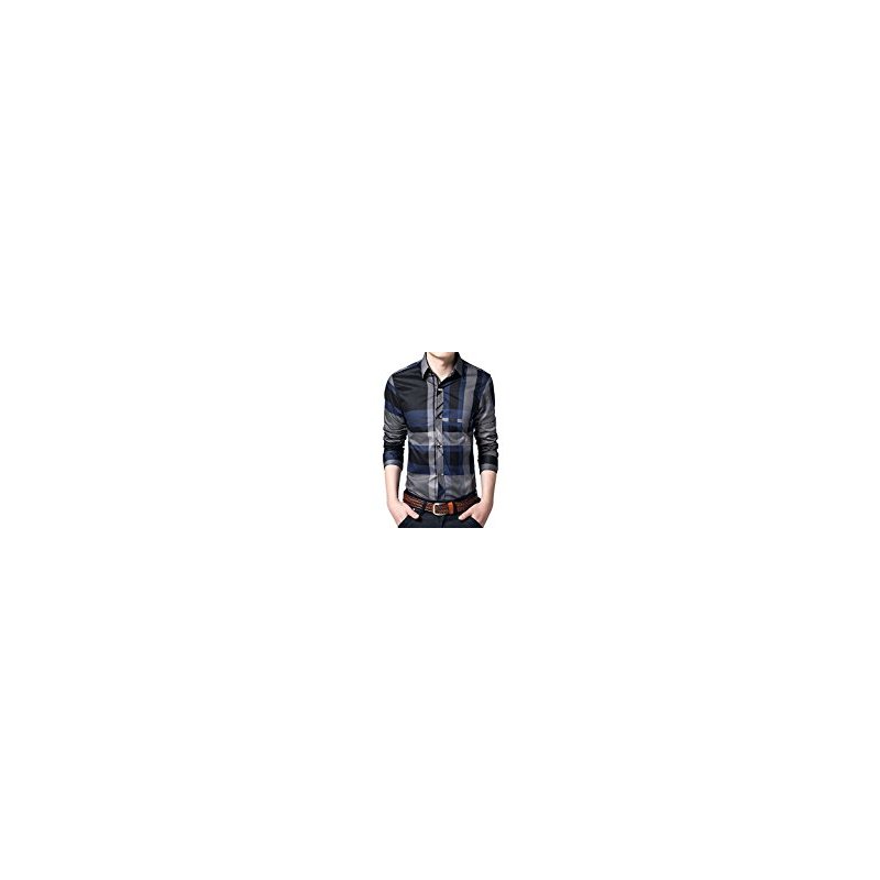 US Young Horse Men's Cotton Plaid Button-down Long Sleeve Spring Shirt