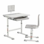 [US Direct] adjustable kids study table & chair set with tilt Desktop/Reading Board/Pull-Out Drawer（grey)