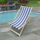 [US Direct] populus wood sling chair blue Stripe Broad blue Stripe （color: Natural）