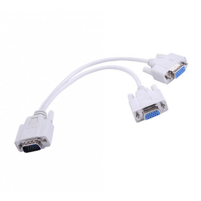 VGA 1 Male to 2 Female VGA Adapter Extension 1 PC to 2 Monitor Dual Video Converter Cable Y Splitter 15 Pin  white