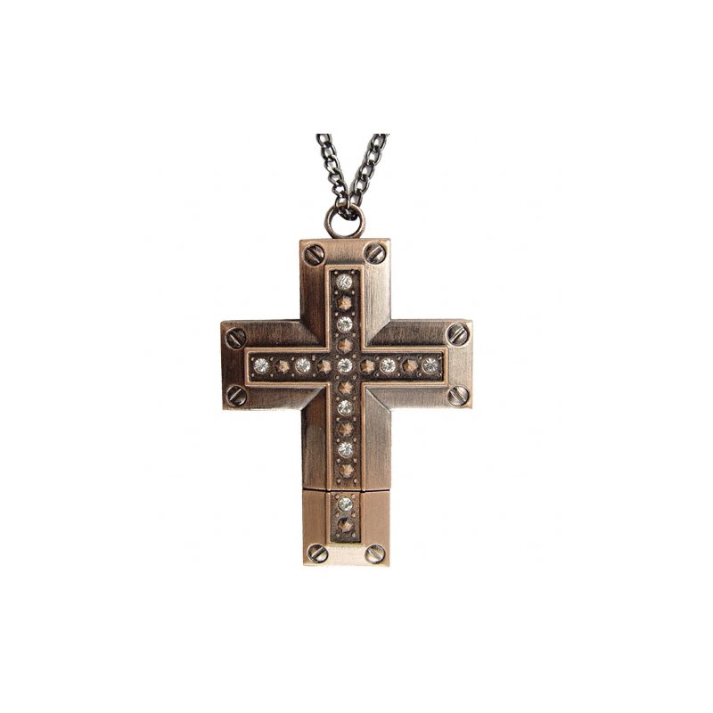 8GB USB Flash Drive Necklace - Elegant Antique Brass Cross