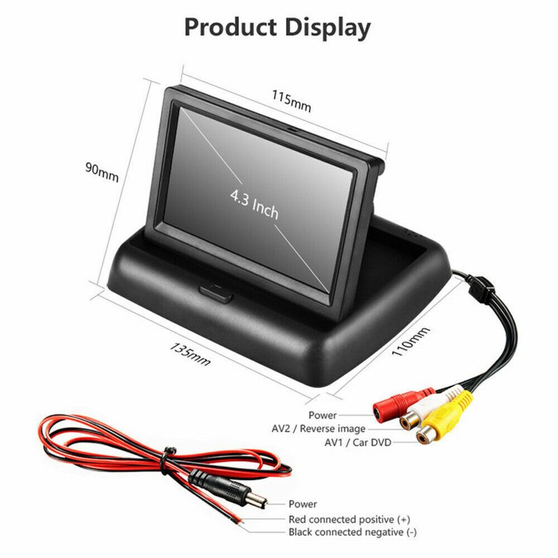 Car Backup Camera Reverse Rear View Camera with 4.3 Inch Foldable Monitor HD 170° Wide Angle 
