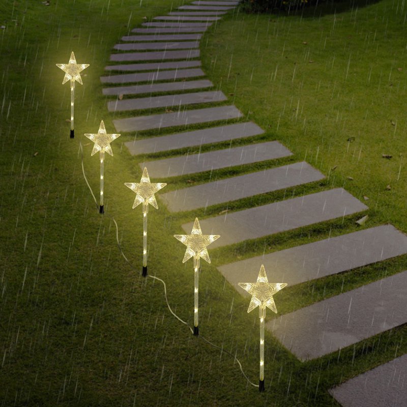 1-to-5 Outdoor Led Solar Lamps 5-pointed Star Shape 8 Modes Lawn Light for Yard Patio Garden Decoration