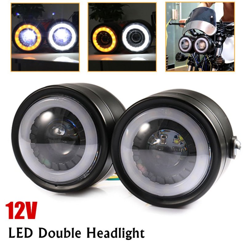 2pcs/set Motorcycle Led Twins Dual Headlight Retro Headlamp Daytime Turn Signal Light 