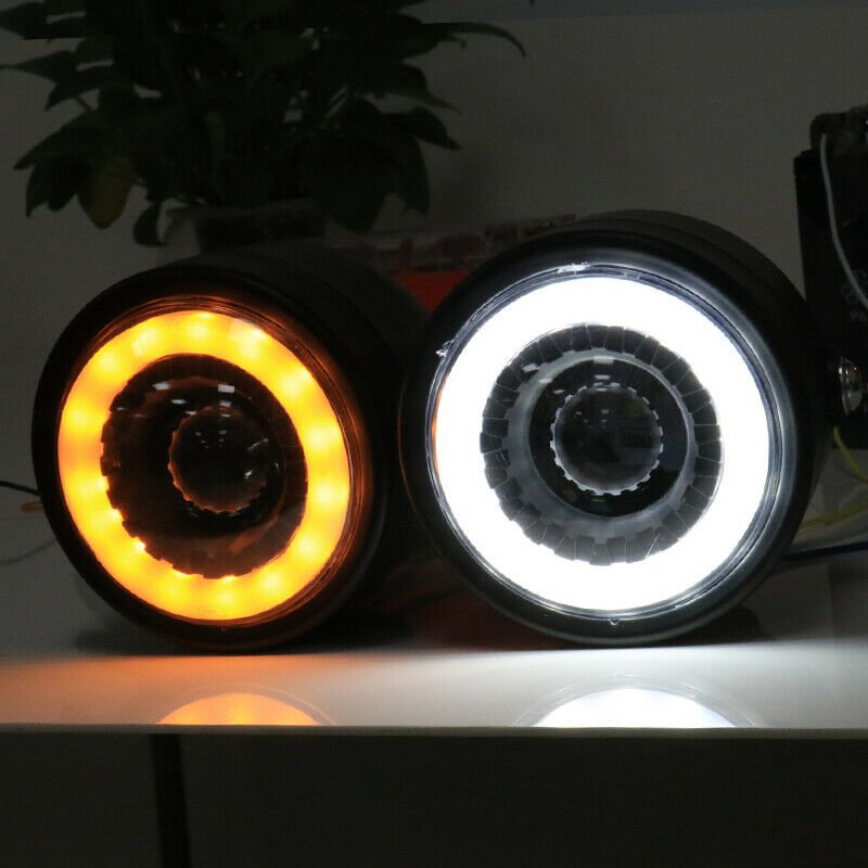 2pcs/set Motorcycle Led Twins Dual Headlight Retro Headlamp Daytime Turn Signal Light 