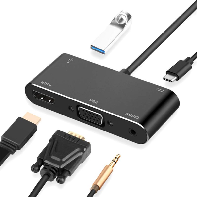 5 in 1 USB Type-C to HDMI VGA Audio Adapter Converter 
