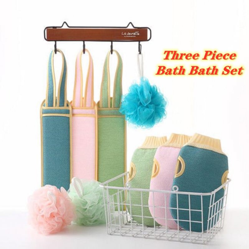 3pcs Adults wash towel Cleaning the back Bath towel bar+ Bath Sponge+ bath gloves Dead Skin Removal 