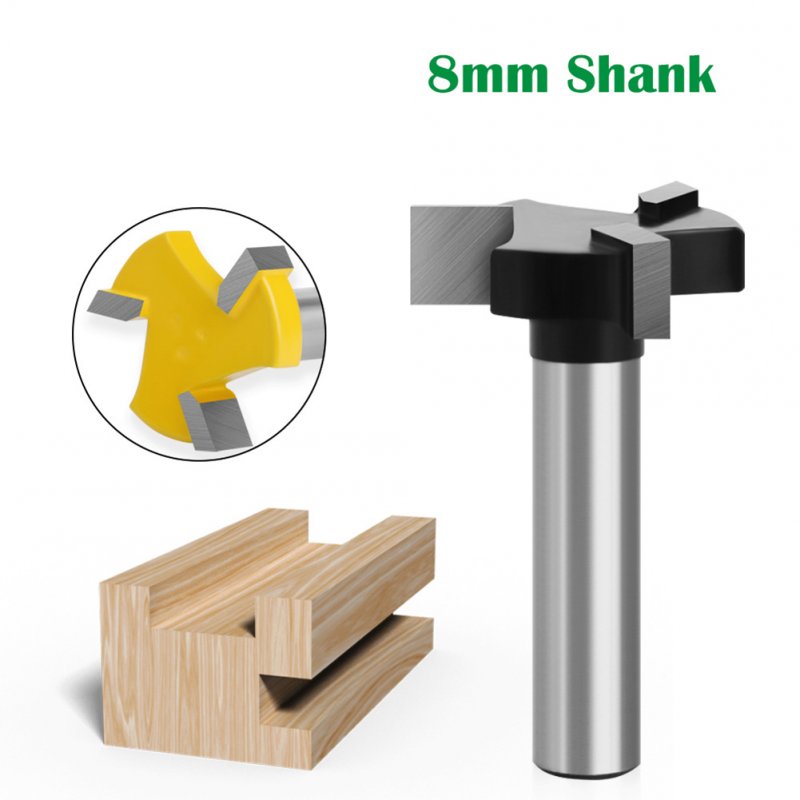 45# Steel 8mm Shank Woodworking Milling Cutter Three Flutle T Type Wood Router Bit