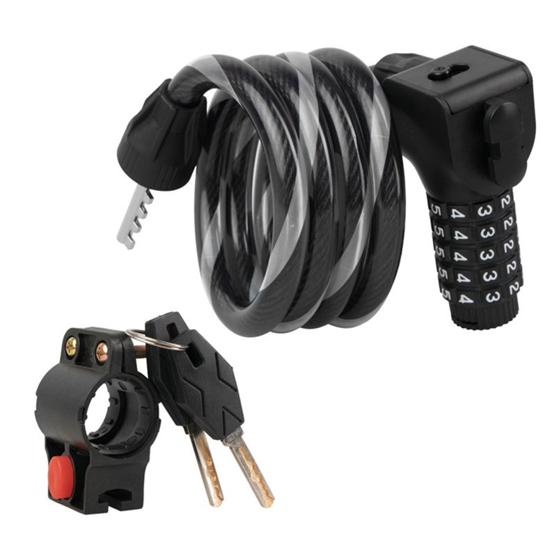 Bike Lock Cable Anti Theft Bicycle Lock Chain 5 Digit Security Resettable Self Coiling Combination Cable Combo Bike Locks 