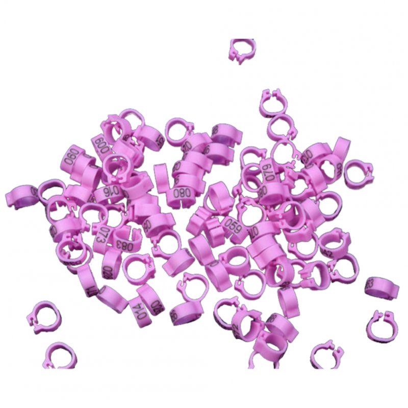 0-100 Number Solid Color Front Opening Pigeons Birds Foot Ring for Marking  Pink