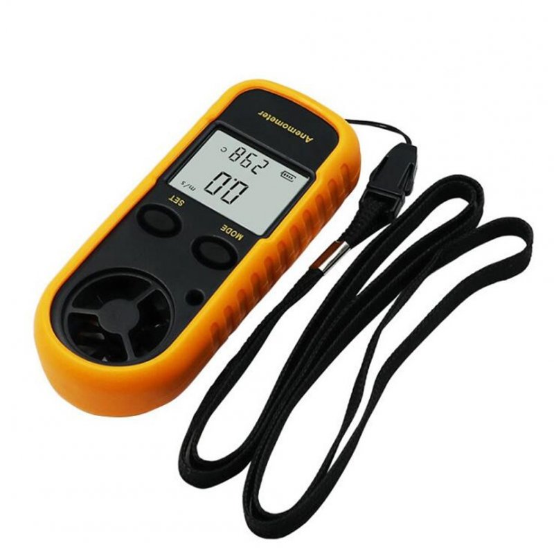 0-30m/s LCD Digital Wind Speed Temperature Measure Gauge Anemometer Yellow black