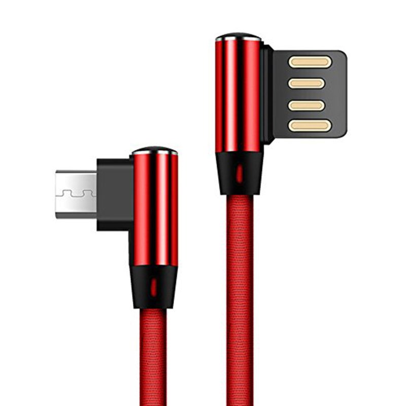 0.3m Double Elbow L Shaped 90 Degree Micro USB Fast Charging Data Transmission Cable for Phone red