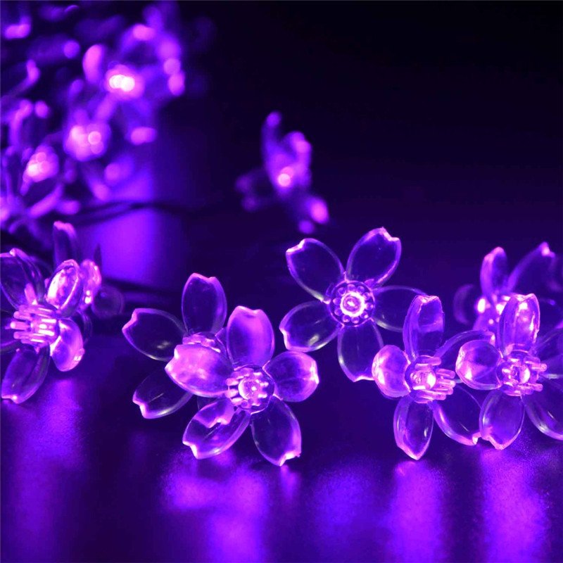 0.6W Outdoor Solar Powered String Lights, 50 LEDs Cherry Blossoms Solar Lights Courtyard Lamp String Violet