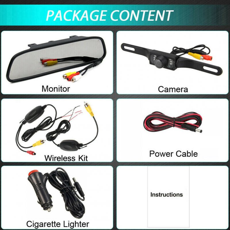 Wireless Backup Camera Kit 4.3 inch Tft Lcd Rear View Mirror Monitor Waterproof Night Vision Back up Camera Kit 