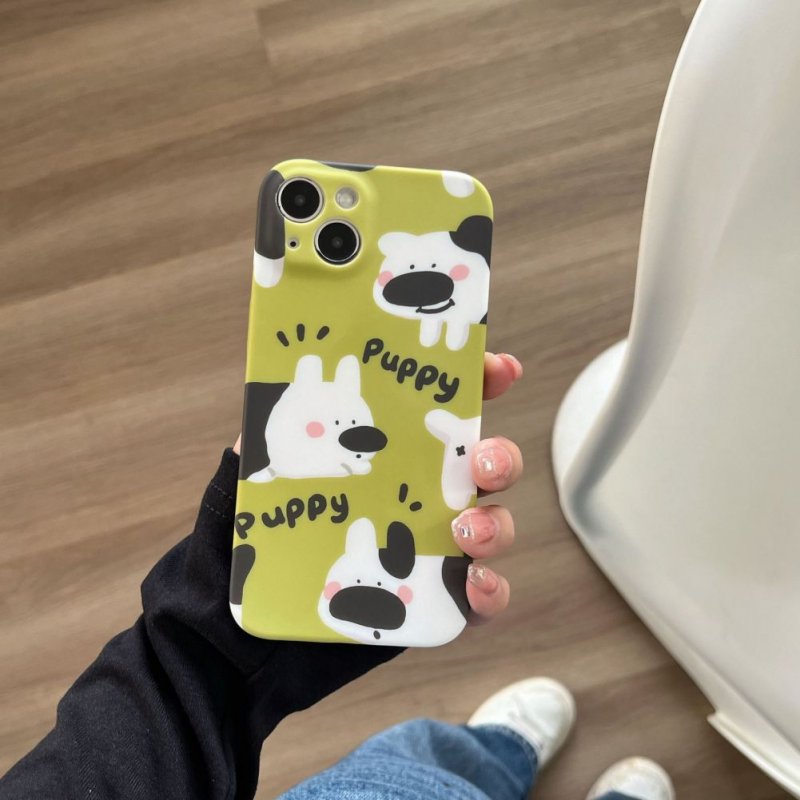 Green Background Puppy Pattern Phone Case Precise Cutting Hole Positions Protective Cover