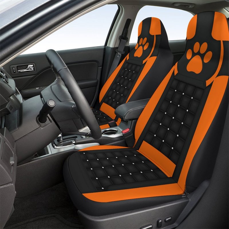 Car Single Seat Cover Cute Footprint Pattern Front Row Seat Cover Interior Accessories 