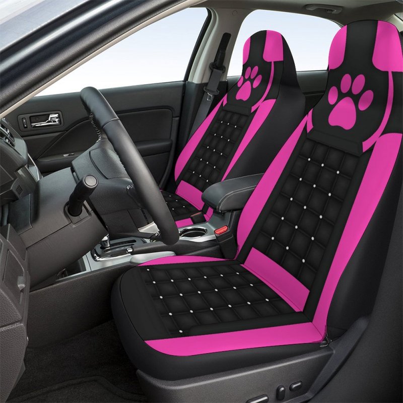 Car Single Seat Cover Cute Footprint Pattern Front Row Seat Cover Interior Accessories 