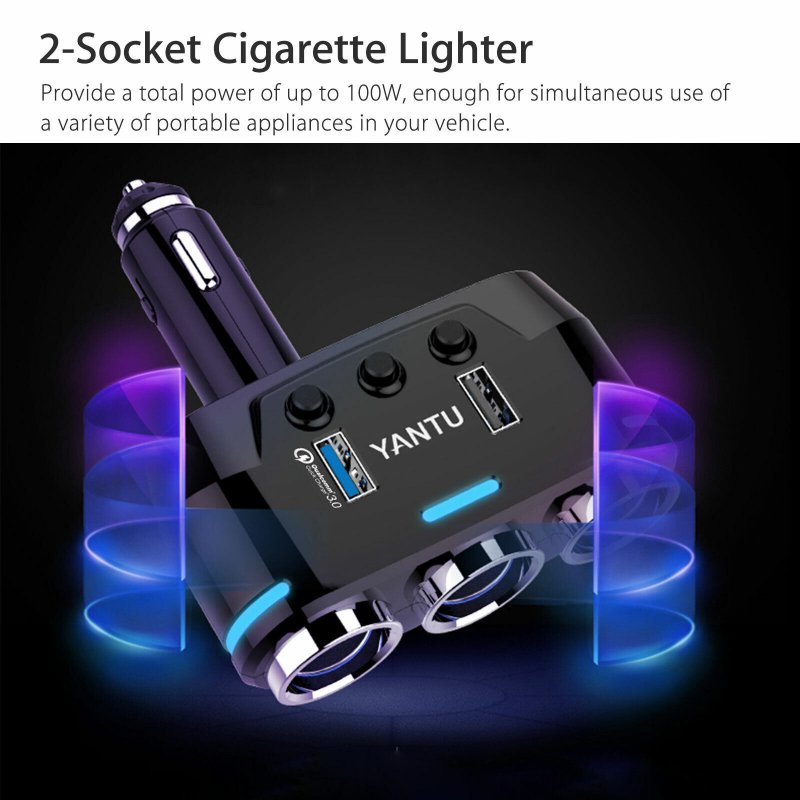 2-way Car Cigarette Lighter Socket Splitter Portable Dual USB Car Charger Dual-socket Cigarette Lighter 