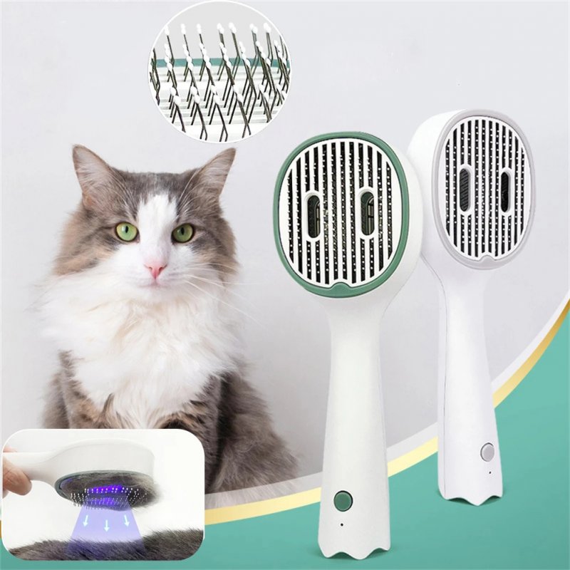 Pet Ultraviolet Sterilizing Comb Usb Rechargeable Cat Dog Automatic Hair Removal Brush Light Green Edge