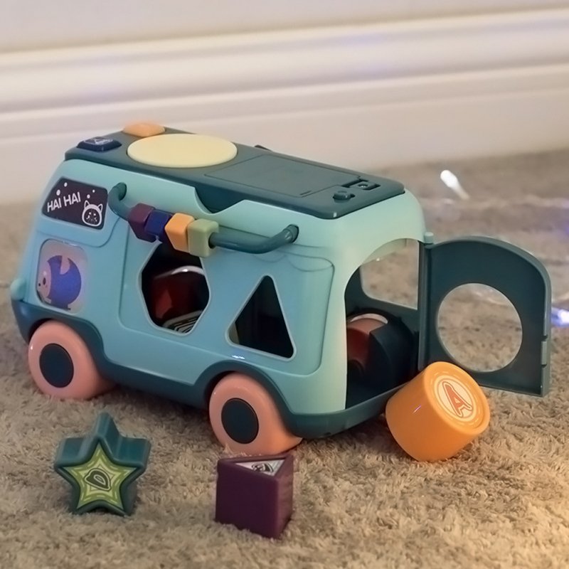 Children Bus Toy With Sound Light Shape Puzzles Knocking Piano Educational Musical Toys For 0-3 Years Old Boys Girls 