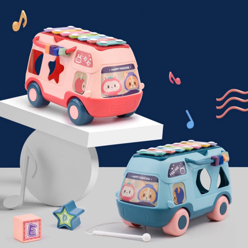 Children Bus Toy With Sound Light Shape Puzzles Knocking Piano Educational Musical Toys For 0-3 Years Old Boys Girls 