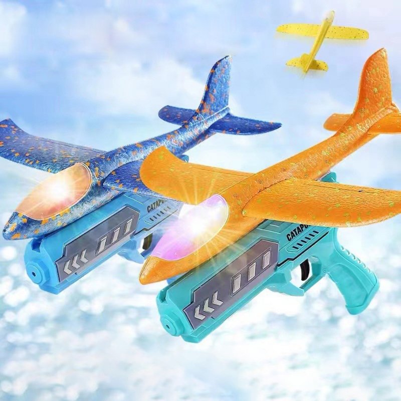 Children Glider With Lights Large Gun Launcher Catapult Foam Aircraft Outdoor Toys For Boys Birthday Gifts 