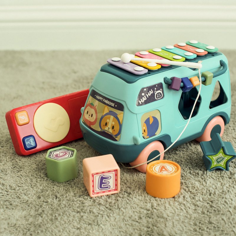 Children Bus Toy With Sound Light Shape Puzzles Knocking Piano Educational Musical Toys For 0-3 Years Old Boys Girls 