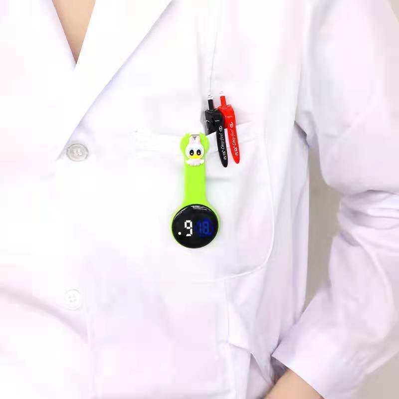 Nurse Watch Led Display Luminous Cute Cartoon Doll Clip On Watch For Men Women Student 