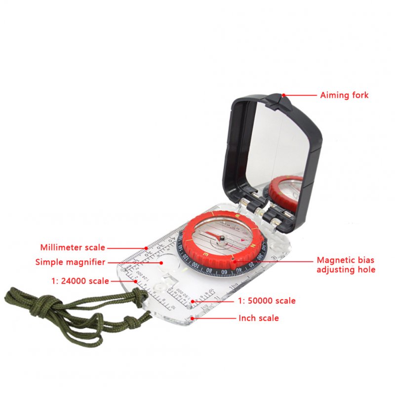 Portable Luminous Compass With Mirror Waterproof Multifunctional For Outdoor Exploration Hiking Climbing Black scale ring
