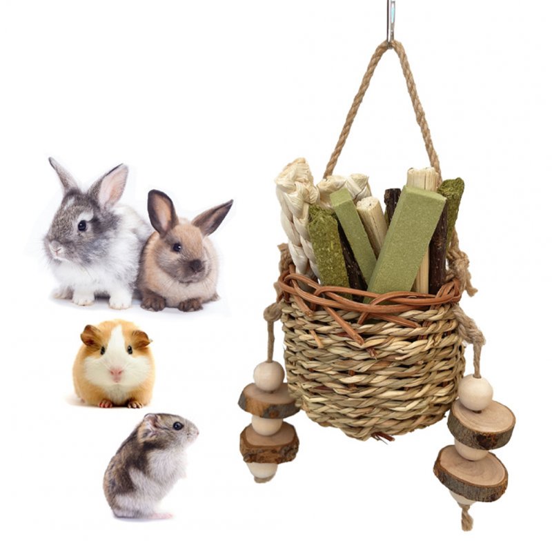 Rabbit Chew Toys Rattan Hanging Basket Natural Hay Sticks Treats Grinding Teeth For Rabbit Guinea Pig Chinchilla Hamster Ferret 