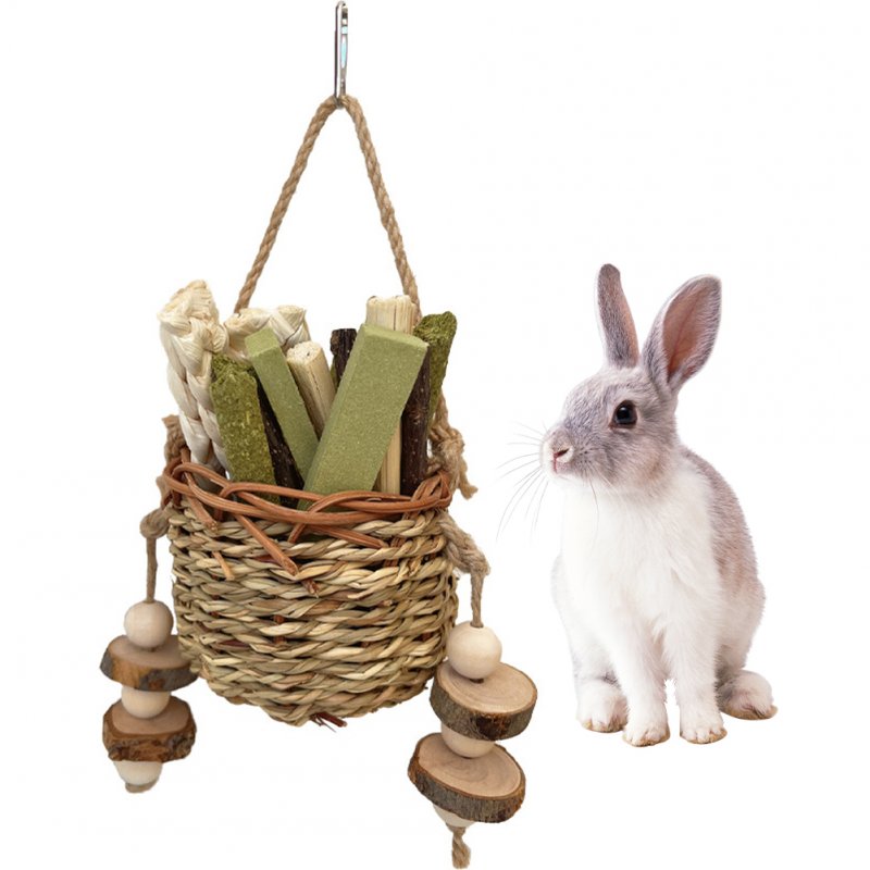 Rabbit Chew Toys Rattan Hanging Basket Natural Hay Sticks Treats Grinding Teeth For Rabbit Guinea Pig Chinchilla Hamster Ferret 
