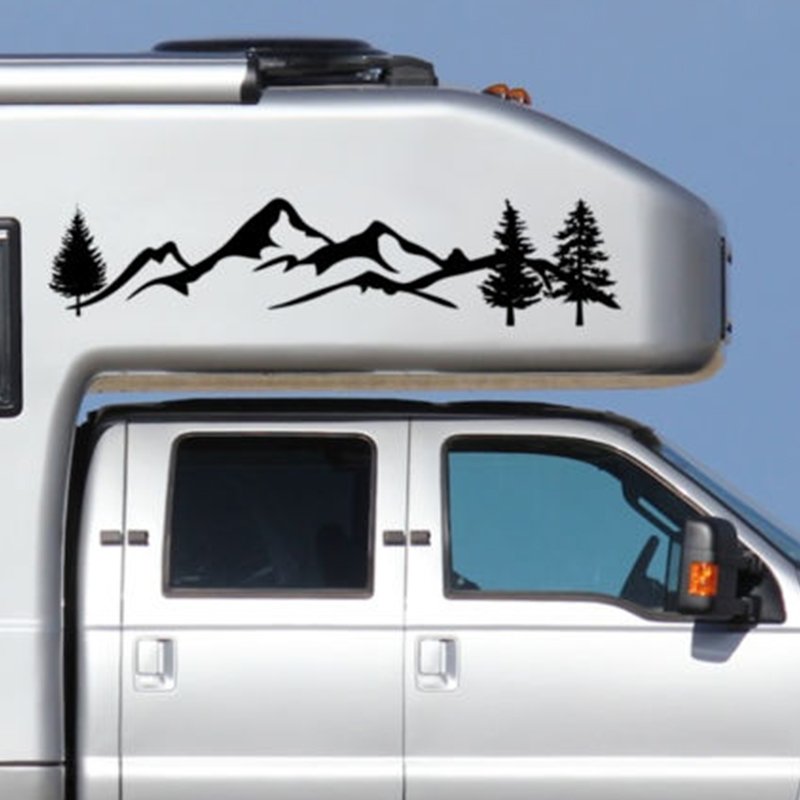 Mountain Tree Forest Graphic Vinyl Art Sticker for RV Decoration Forest Silhouette Decals Camper Vehicle Window Door Decoration 