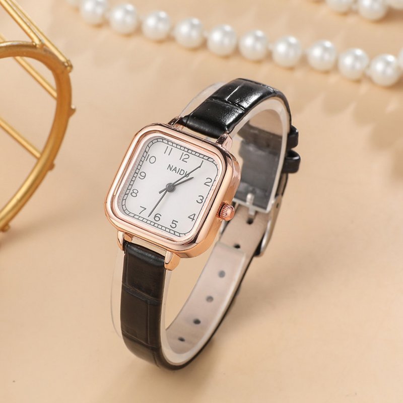 Vintage Small Square Dial Watch with Leather Band for Women Fashion Simple Quartz Watch 