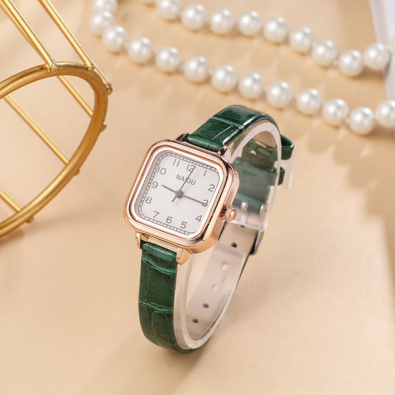 Vintage Small Square Dial Watch with Leather Band for Women Fashion Simple Quartz Watch 
