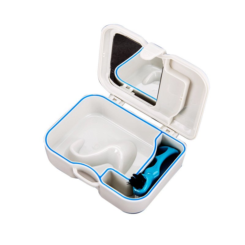 Travel Denture Box Case Dental False Teeth Rinsing Drying Compact Leak-proof Storage Container Fake Teeth Holder Basket 