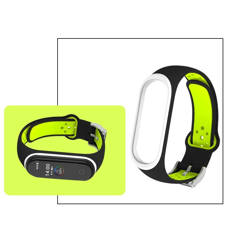 Double Color Round Holes Watch Band with Buckle Wrist Strap Replacement WristBand for XIAOMI MI Band 4 