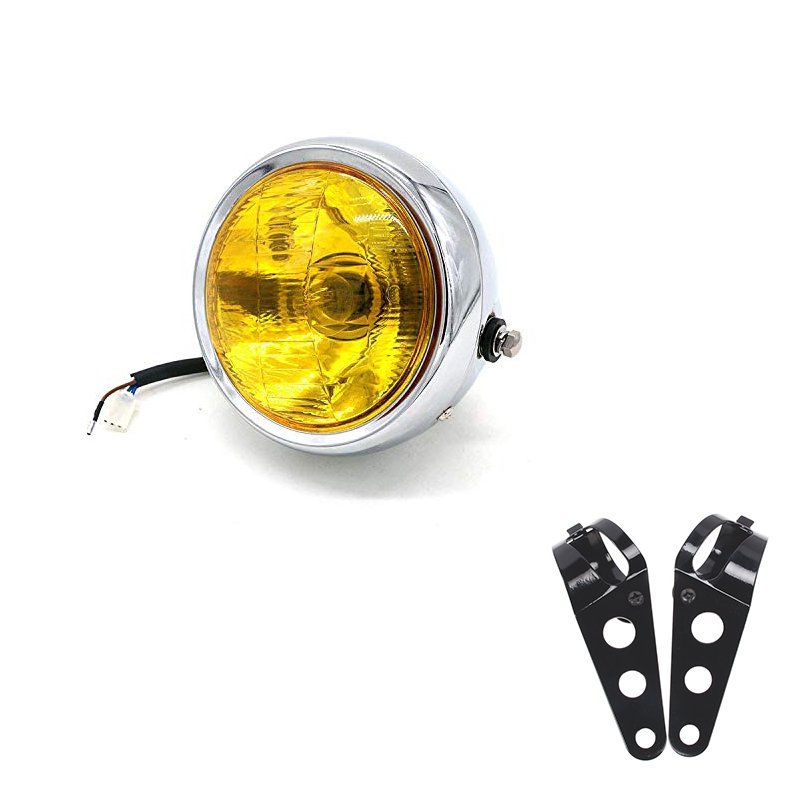 6.5"  DC 12V Motorbike Vintage Head Lamp Scooter Round Spotlight Motor Front Lights Universal Motorcycle Refit Headlight with Brackets silver