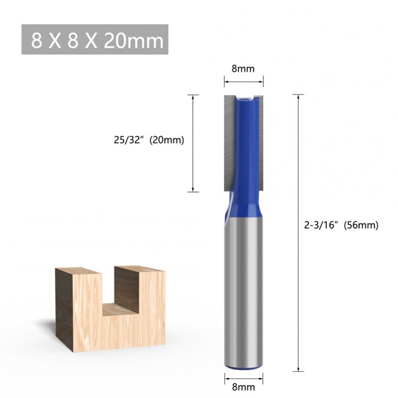 Tungsten Steel Alloy 8mm Shank Double Blades Straight Milling Tool 