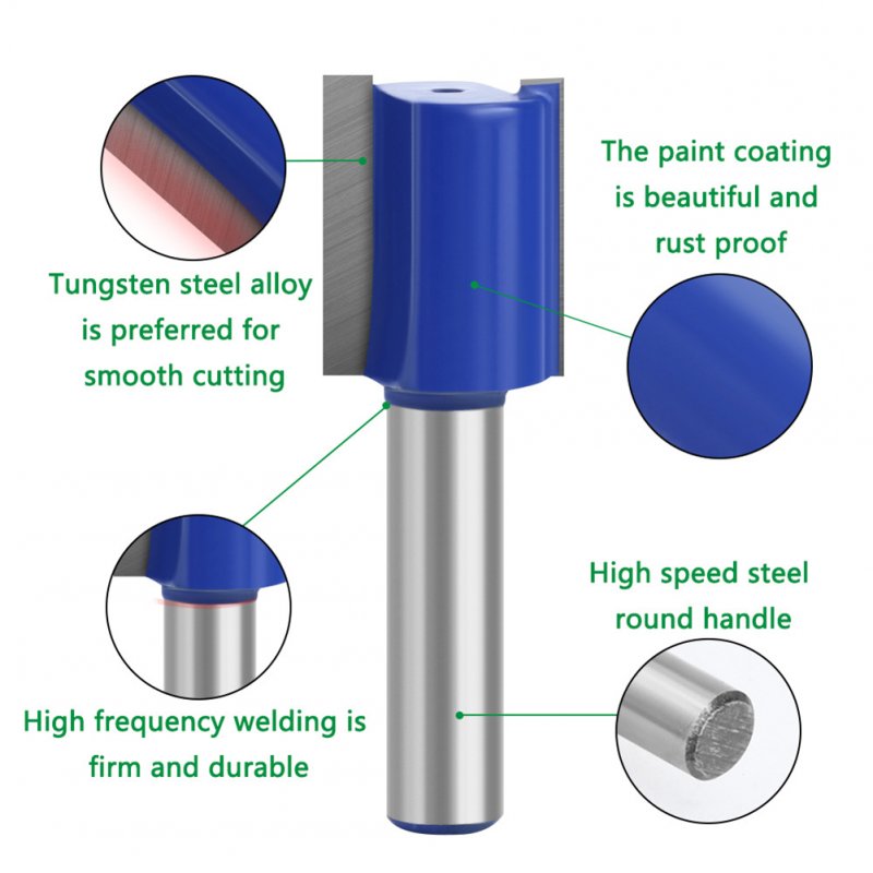 Tungsten Steel Alloy 8mm Shank Double Blades Straight Milling Tool 