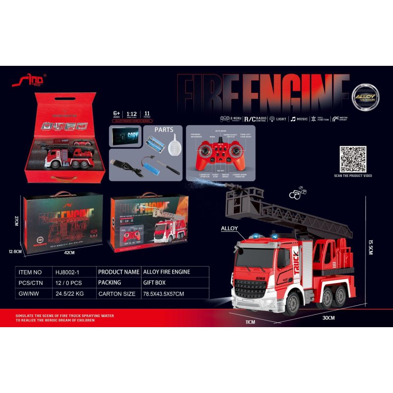 1: 12 2.4G RC Excavator Crane Car Models Alloy Engineering Vehicle with Music Light