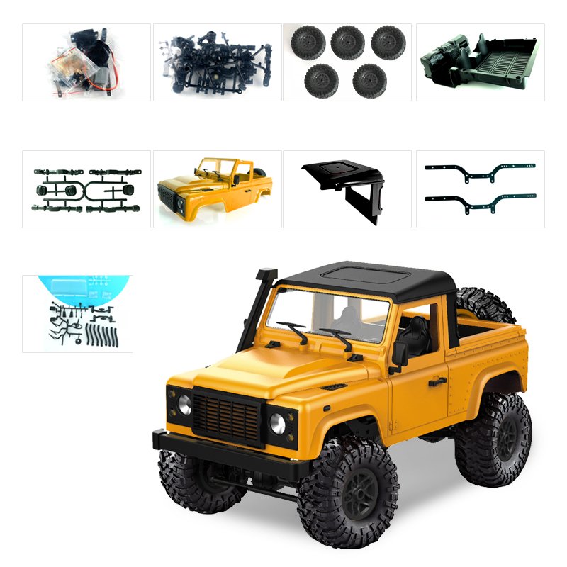 1:12 2.4G Remote Control High Speed Off Road Truck Vehicle Toy RC Rock Crawler Buggy Climbing Car for PICKCAR D90 Kid Boy Toys KIT yellow without remote control, battery, charger