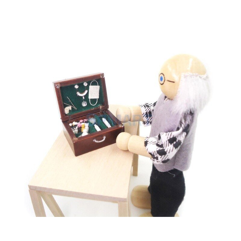 1:12 Funny Dollhouse Miniature Wood Medical Aid Tool Box for Doctor Doll Hospital Decoor