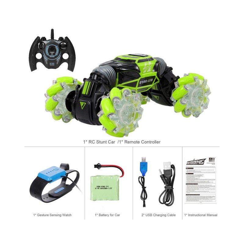 1:16 4WD RC Stunt Car Watch Control Deformable Gesture Induction with LED Light Electric Transform Drift Toy green