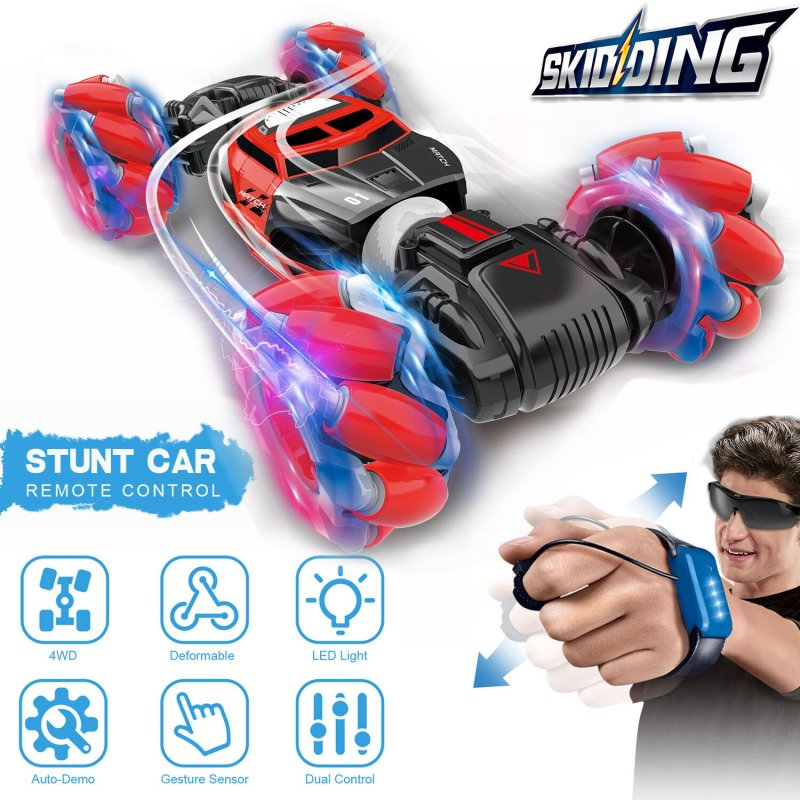 1:16 4WD RC Stunt Car Watch Control Deformable Gesture Induction with LED Light Electric Transform Drift Toy red